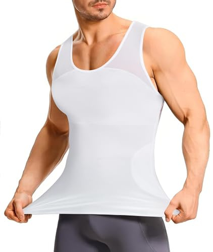 KUMAYES Débardeur de Compression Homme Gaine Ventre Plat Homme sous-vêtements Élasticité Musculation Gaine Amincissante (Blanc, XL)