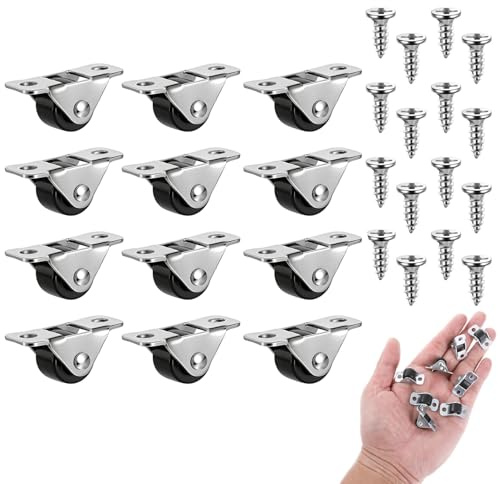Set di 12 Rotelle per Mobili Piccole - 13mm, Ruote Girevoli Silenziose Mini con Viti, Portata 10kg per Mobili, Cestini degli Utensili e DIY