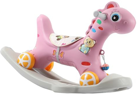 NOENNULL Cavallo a Dondolo, Giocattolo per Bambini, Schienale Rimovibile e Sicuro, Pregevole Fattura, Simpatico Cavallo a Dondolo da Cavalcare per Bambini Dai 3 Anni in su (Rosa)