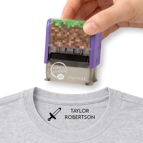 Personalised Kids Clothing Name Stamp Minecraft Inspired Sword Design - Machine Wash Friendly Textile Stamp for School Uniforms