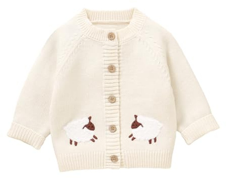 Baby Girl Boy Knitted Sweater Cardigan Long Sleeve Jumpers Warm Coats | for Boy Girls Clothes with Lovely Embroidered Sheep