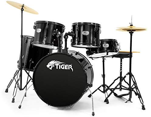 Tiger DKT28-BK Full Size Acoustic Drum 22 Bass Drum Kit - Black