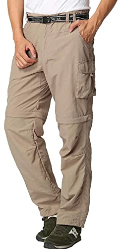 FLYGAGA Herren Outdoorhose Wanderhose Zip Off Hose Abnehmbare Hosebeine Shorts Sommer mit Gürtel Leichte Schnelltrocknend Atmungsaktiv Funktions Trekking Klassischer Cargohose Stil,Khaki,38W/32L