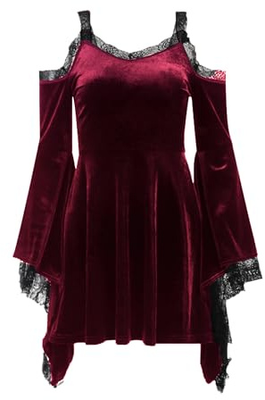 DINGJIUYAN Victorian Gothic Lolita Dresses, Plus Size Alt Goth Witch, red Gothic Accessories,Mini Harajuku Off Shoulder Punk Halloween Autumn Y2K