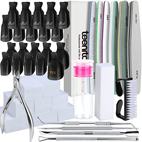 Teenitor Gel Nail Polish Remover Kit with Nail File Buffer Set, Wraps, Cuticle Nipper Pusher Peeler, Toenail Lifter - Black