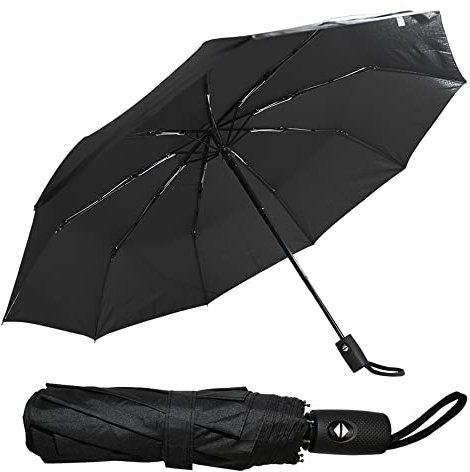 Ram® Folding Travel Umbrella, Automatic Open & Close Ergonomic Handle, Golf Umbrella 10 Ribs Brolly Portable Slim Strong Lightweight Umbrella,
