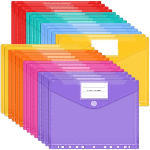 Smarpau Lot de 28 porte-documents A4 avec fermeture et bord à 11 trous