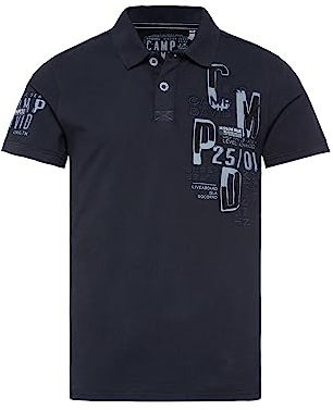 Camp David Herren Kurzarmpolo aus Pikee mit Artworks Blue Navy L