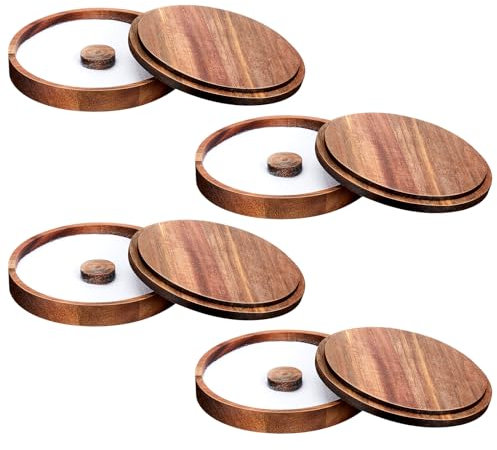 Ziliny 4 Pcs Margarita Salt Rimmer Set Glass Rimmer with Lid Home Bar Accessories Plate for Sugar Drinks Cocktails Bartender Tool Kit Party Restaurant, 5.9 Diameter (Acacia Wood)