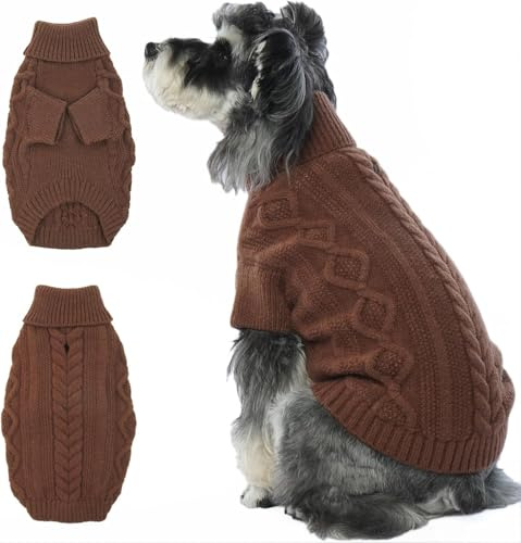 Lelepet Dog Jumper Winter Pullover - Knitted Warm Turtleneck Christmas Sweater for Cold Weather, Soft Knitwear for Medium Large Dogs Boys Girls, Pet Vest Outfit Cat Sweater, Coffee, L