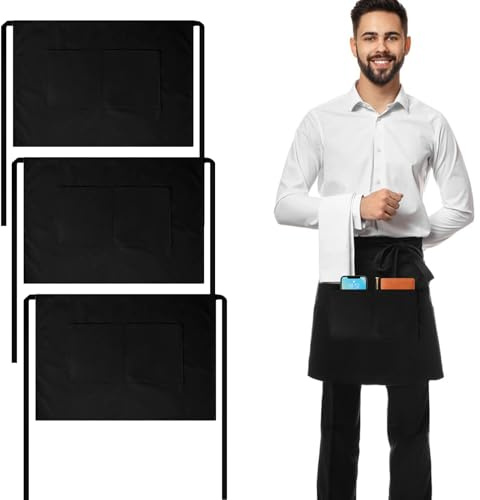 LPZMPZ Dam polyester kort servitör förkläde vattentät med 2 fickor för kaffe catering kock bar kök trädgårdsarbete svart 63 x 42 cm, svart, 63×42cm