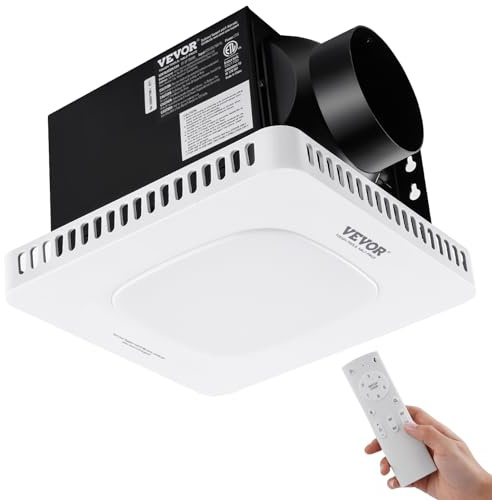 VEVOR 110 CFM Bathroom Exhaust Fan with Remote - 1.5 Sones Low Noise, LED Light 3000-5000K, Energy-Saving with Timer, Ceiling Ventilation