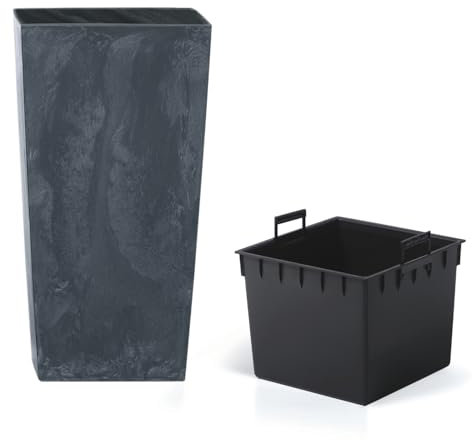 B2C Tall Planter Plant Pot Square Concrete Effect Flower Indoor Outdoor Garden Patio Grey Anthracite With Insert Home Decor Flowerpot (Anthracite, H61cm x W32.5cm)