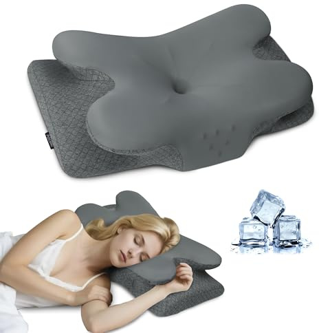 Aoceki Oreiller Ergonomique Cervical,Oreiller Anti Ronflement et Apnée Positionnelle,Coussin Cervicales Memoire de Forme pour Toutes Positions,avec Housse Amovible(Gris foncé Quatre Coins)