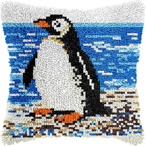 YarnAdventures Kits de gancho de pestillo,Animal lindo pingüino,kit de gancho de pestillo de cojín,ganchillo,de bordado de cojín para niños,43x43cm