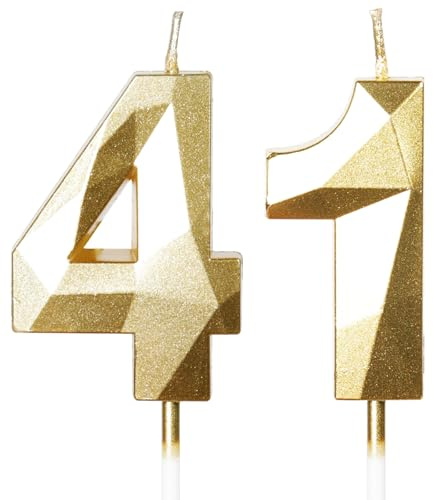 Yiran Candele per Torta Numero 41 Oro, Candele Compleanno 41 Anni Uomo Donna Particolari, Decorazione Torta di Compleanno Matrimonio Anniversario Feste Celebrazione