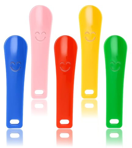 Lunpoem 5PCS Mini Shoehorn Plastic Shoe Horns, Kids Shoe Horn, Portable Shoe Horn, Short Handle Portable Shoe Horns For Men Women Children Travel Use Small Shoe Horn In Red Yellow Green Pink Blue