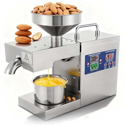 LYNNEYING Fröoljeproducent, Inställbar Temperatur Oljepress, Hög Avkastning Automatisk Oljepress, 820W Kalla och Varma Press, för Mandel/Pistacchio/Vindön