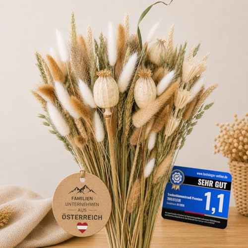 TIME4FLEUR torkade blommor handbundna – premium dekorativa blommor från Europa – ädla torkade blommor – torkad bukett för bordsdekoration, vardagsrum, som present (boho, L)