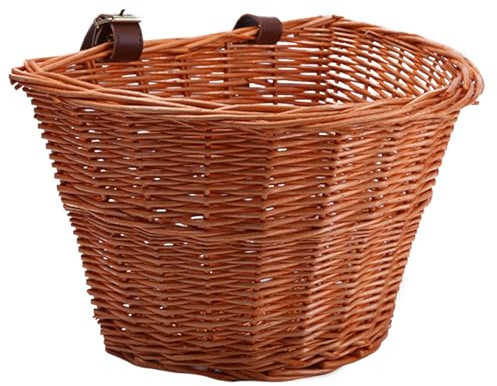 DEARMAMY Cestino per Bicicletta Anteriore in Salice Naturale a Forma, Cesto in Rattan, Facile da Fissare al Manubrio, Spazioso e Resistente per attività all’Aperto e Uso