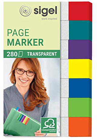 SIGEL HN677 Haftmarker Transparent, 7 Farben, 280 Streifen im Format 12 x 50 mm, aus Papier