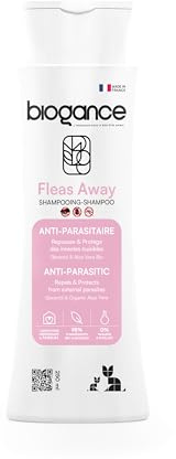 Biogance - shampooing Anti-parasitaire - Fleas Away - 250 ML - Produit de Soin et d'hygiène pour Chat - à Base d’aloé Vera Bio et d’huiles essentielles de géraniol