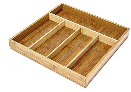 Relaxdays Range-Couverts avec 5 Compartiments en bambou HxlxP : 4 x 34 x 33,5 cm organiseur de tiroir en bois, nature