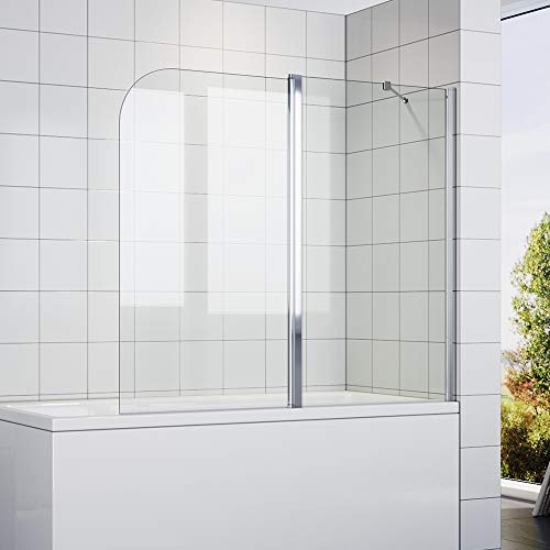 SONNI Duschvägg för badkar 2 delar 120 x 140 cm (B x H) klart glas 180° duschvägg badkarsfäste, duschvägg för badkar med stabilisator