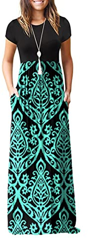 GRECERELLE Womens Maxi Dress Summer Casual Long Dresses for Ladies with Pockets (FP Blue Green, 3XL)