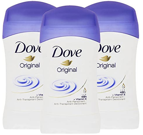 3x Dove Deodorante Original Anti Traspirante con Crema Idratante Profumo Delicato - 3 Deodoranti Stick da 30ml