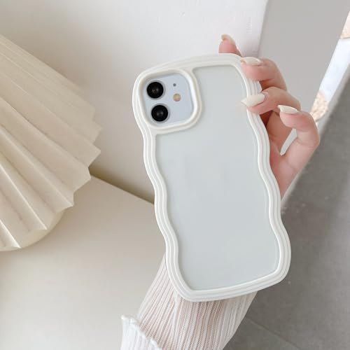 QLTYPRI Skal kompatibelt med iPhone 12/iPhone 12 Pro, söt, lockig, vågig ram, klart fodral, transparent mjuk silikon, telefonskydd i stötsäker TPU, vitt