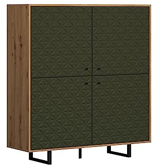 trendteam smart living - Sentra - Highboard - Dunkelgrün/Artisan Eiche - Wohnzimmerschrank mit gefrästen Türen - (BxHxT) 124 x 136 x 40 cm - Metallfüße - kratzfest