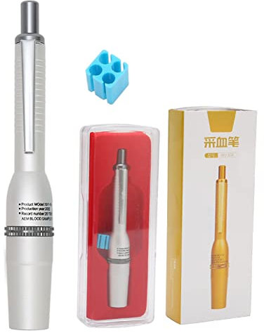 Blood Lancet Pen, Blood Collection Pen, Aluminum Alloy Lancing Device Blood Lancing Cupping Blood Test Device Household Blood Sampling Pen for Blood Sugar Monitoring, Silver