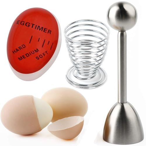 3-teiliges Set aus weichem, hart gekochtem Eierknacker / Aufsatz aus Edelstahl, Schalentrenner, Eierschneider