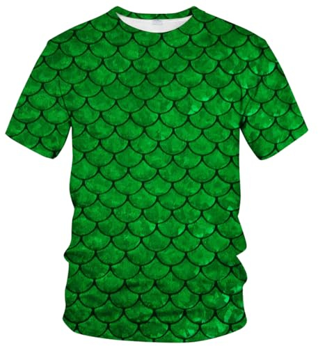WHNBCW Novelty Fish Scale T Shirt Funny Striped Graphic Tee Shirt,Green,XL