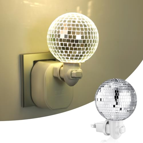 Rossesay Disco Ball Night Light Plug into Wall, LED Projector Night Lamp for Party Decoration Funny Silver Mirror Bedside Nightlight for Bedroom Bathroom Dorm Hallway