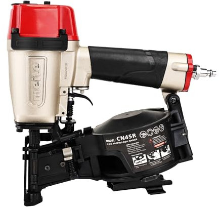 meite Roofing Nailer, Pneumatic Coil Roofing Nail Gun, Pistolas de Roofing, 15 Degree Air Roofing Nailer for Asphalt Roofing Shingles, Compatible with 7/8 to 1-3/4 Coil Roofing Nails (CN45R)