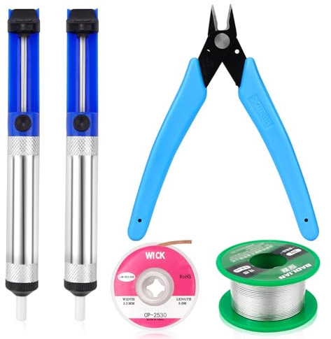Erzekrim - Bomba para desoldar, mecha para desoldar, micro pinza de corte de alambre, estaño de soldadura sin plomo con núcleo de colofonia, kit de bomba de desolder, accesorios de soporte de pistón,