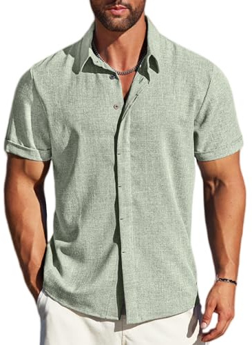 MAPICK Mens Linen Shirt – Short Sleeve Button Down Lightweight Breathable Summer Business Casual, Beach & Wedding Guest