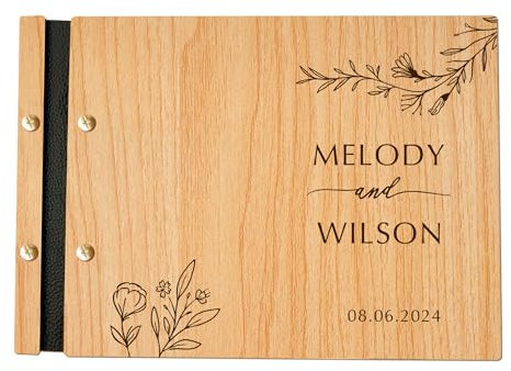 Personalised Wedding Guest Book Custom Wedding Gifts for Him Her Mr and Mrs Gifts Wedding Photo Album Engraved Wooden Guestbook for Wedding Anniversary Baby Shower (Design 4)