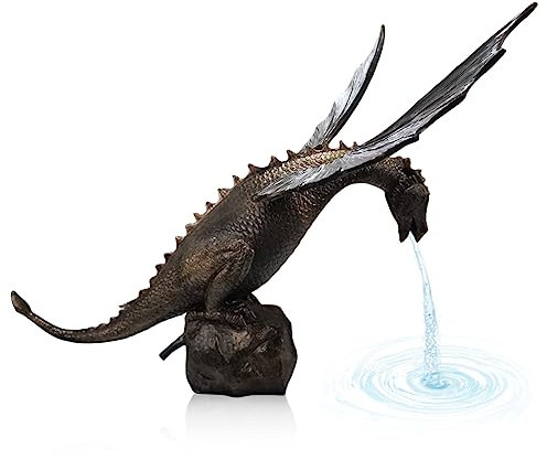 Jeorywoet Pond Waterfall, Patio Fountains 11.42 Inch Ancient Dragon Water Fall Resin Dragon Garden Statue with Pump Indoor Water Fountain for Gardens, Patios, Pond, Indoor Water Fountain