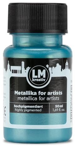 LM-Kreativ Metallika for Artists 50 ml - Türkis - Metallic Acrylfarbe/Bastelfarbe. Für kreative Projekte auf Holz, Leinwand, Keramik. Hochdeckend, lichtecht. Für Künstler und Bastler