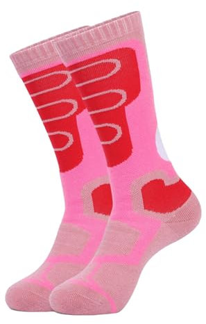 Skisocken für Kinder, Winter, Thermo-Schneesocken, Skifahren, Snowboarden, Skaten, Socken für Jungen, Mädchen, Jugendliche, Stützsocken für Damen (Rosa, 7–12 Jahre), rose, Einheitsgröße