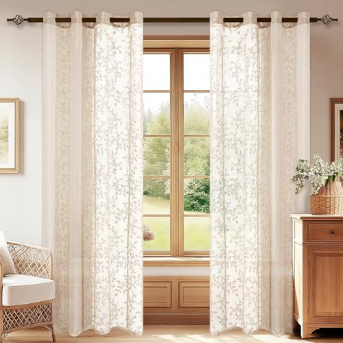 YSTELLAA Tende Per Interni In Voile 2 Pezzi, 140x260cm, Beige | Tende Pizzo Macrame Eleganti, Curtains Con Occhielli Bianche Per Soggiorno E Camera Da Letto Moderne Luminoso
