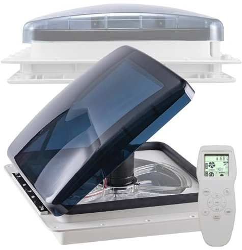 ZEEKYFOR Ventilatore da Tetto per Camper da 14/16 con Telecomando, Ventilatore da Tetto per Camper da 12 V, 10 velocità, Reversibile, con Sensore Pioggia, per Camper, Roulotte e Rimorchi,36x36cm