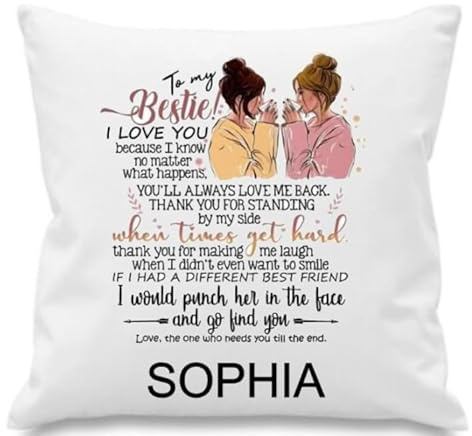 Personalised Best Friend Cushion Cover 40 x 40 cm, Custom Names or Message BFF Pillowcase, Friendship Birthday Gift for Her, Long-Distance Bestie, Cover Only