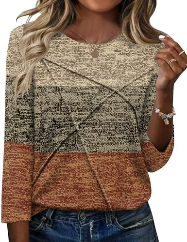 Kistore Womens Blouses 3/5 Length Sleeve Ladies Tunic Tops L Caramel