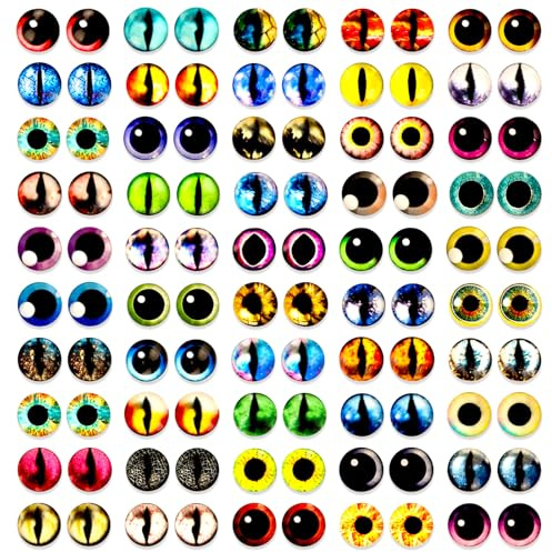 MWOOT 100 Pcs 12mm Ojos de cristal, Ojos de dragón para manualidades,Cabujón de Cristal para Arcilla, Ojo de Animal de Muñeca, Fabricación de Joyas, Esculturas, Accesorios, Manualidades