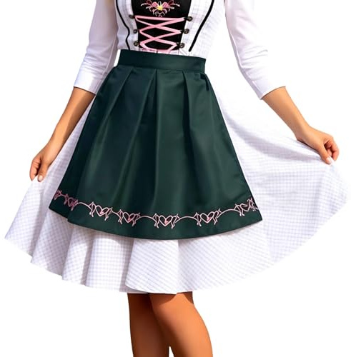 Grembiule Dirndl da donna, elegante grembiule da Dirndl, stile retrò, abito tradizionale bavarese, set completo per Oktoberfest, O verde, S