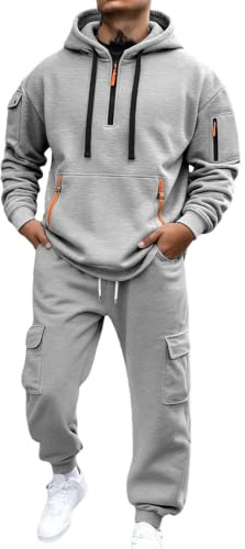 Overall herr komplett huvtröja med dragkedja joggare cargobyxor | Träningsoveraller Herr Fleece Overall Vinter Sport Tröja Byxor Träningsoverall Plysch Sportkläder